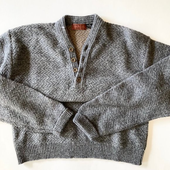 VTG Henry Grethel Herringbone Knit Wool Blend Relax Fit Grey Pullover M 4-Button - Picture 5 of 16